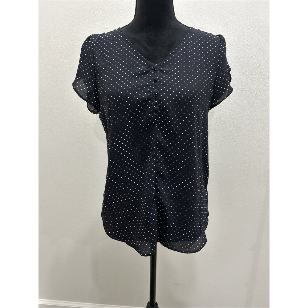 Philosophy Republic Clothing Womens Sz S Navy White Polka Dot Cap Sleeve